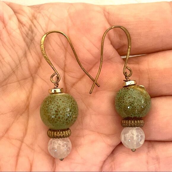 Agate and porcelain gold plated necklace and earrings set - Picture 2 of 14